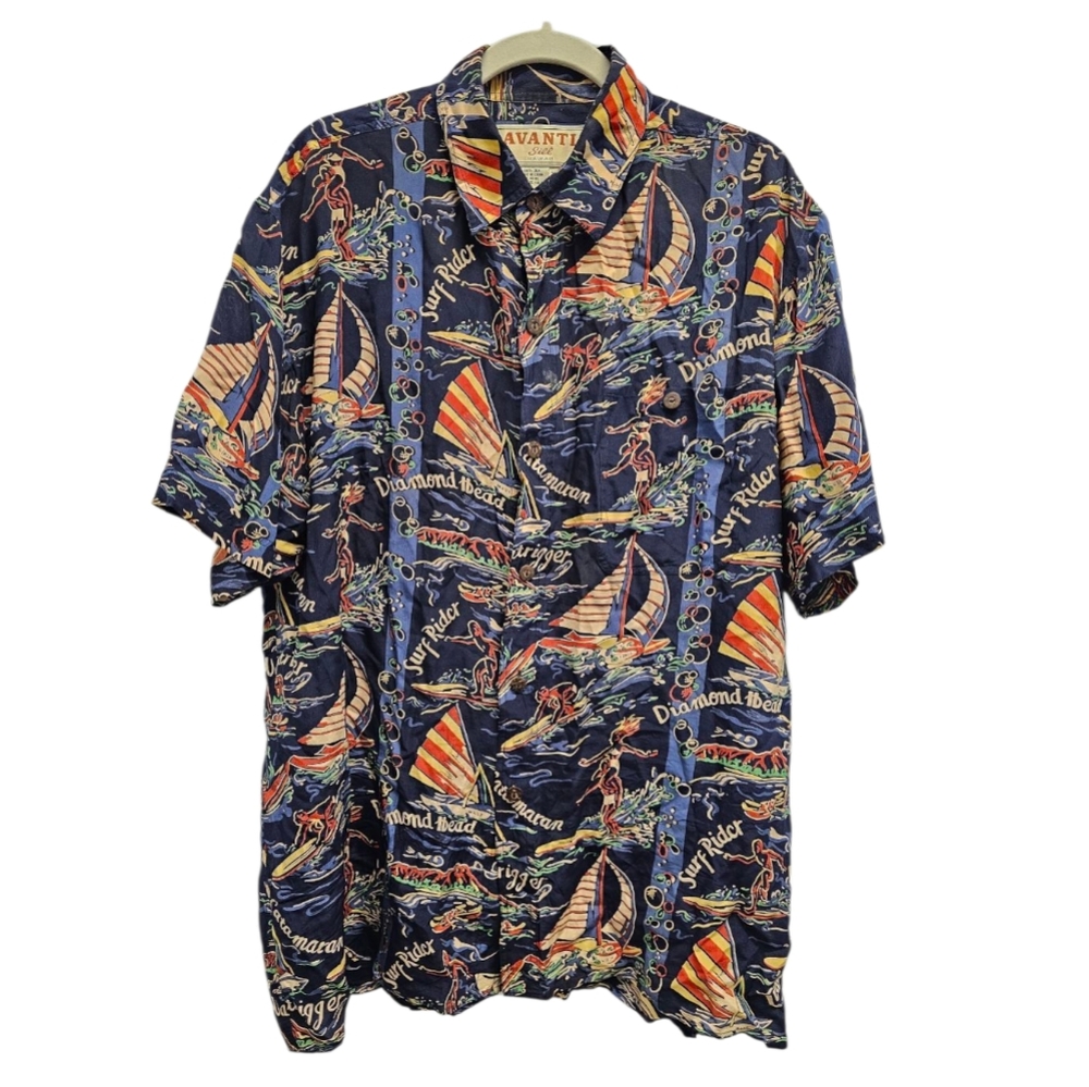 Vintage Avanti Hawaiian Short Sleeve Silk‎ Shirt Mens SZ XL